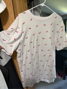 White Tee with Red Flamingo Print